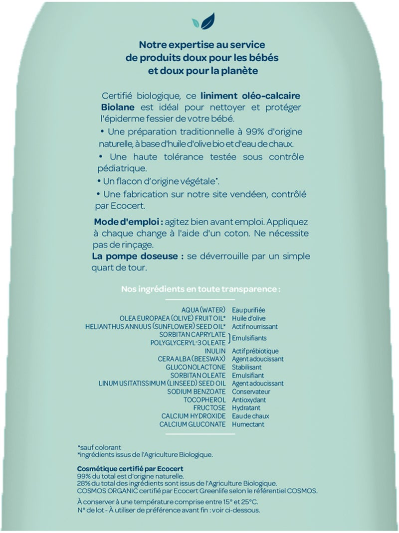 Liniment oléo-calcaire certifié biologique 500ml biolane Multicolore - Kiabi