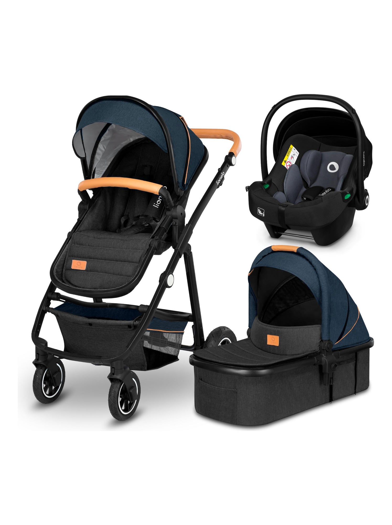 LIONELO Amber Poussette bebe 3en1 Jusqu a 22Kg Nacelle Cosy Siege auto Accessoires iSize Bleu Noir Kiabi 359.99