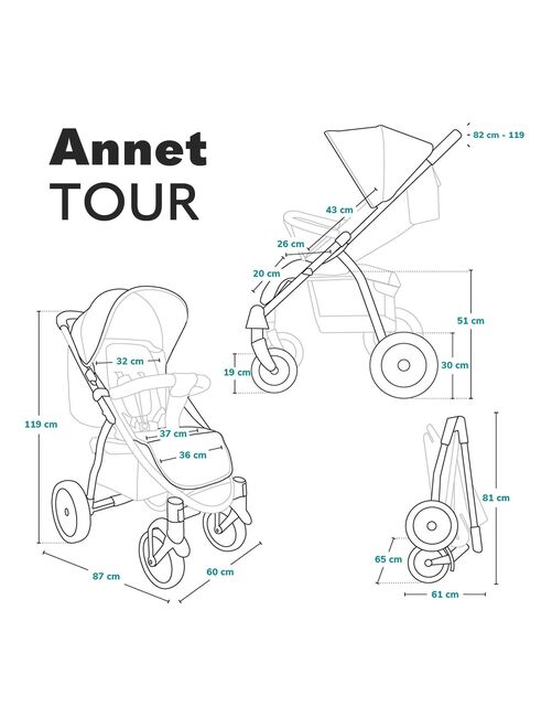 LIONELO Annet Tour - Poussette canne universelle - Jusqu'à 22 kg - Gris - Kiabi