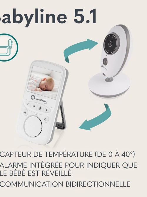 LIONELO Babyline 5.1 - Babyphone vidéo sans fil - 2 x caméras - Communication bidirectionnelle - Kiabi