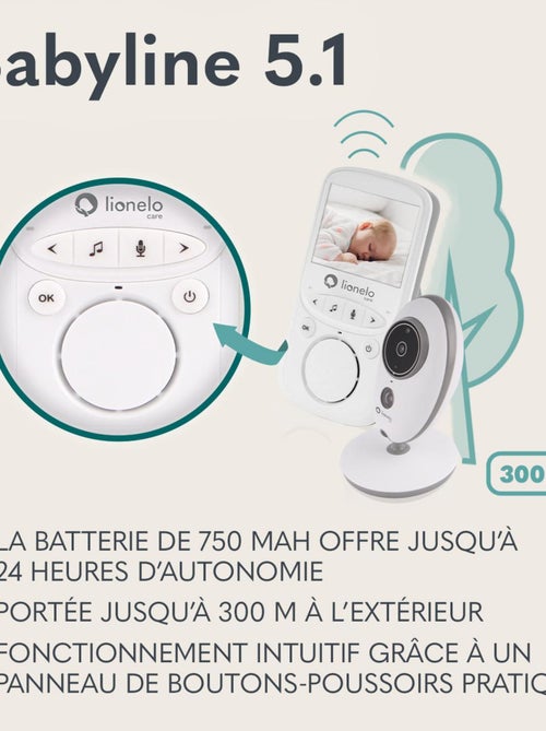 LIONELO Babyline 5.1 - Babyphone vidéo sans fil - 2 x caméras - Communication bidirectionnelle - Kiabi