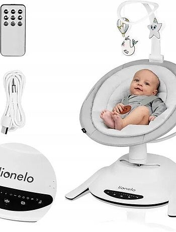 LIONELO Bella - Balancelle Bébé Électrique 360° - Léger - 12 mélodies - 6 modes - Télécommande