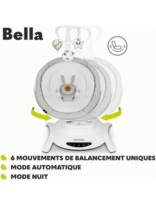LIONELO Bella - Balancelle Bébé Électrique 360° - Léger - 12 mélodies - 6 modes - Télécommande - Kiabi