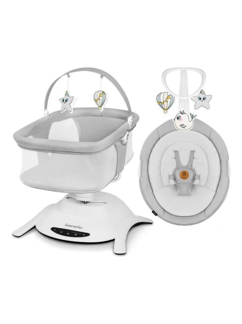 LIONELO Bella Set - Balancelle et Nacelle Électrique 360° - 12 mélodies - 6 modes - Télécommande Blanc Gris Blanc - Kiabi