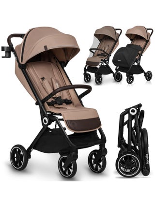 LIONELO Cloe - Poussette bébé compacte - Jusqu'à 22 Kg - Légère & pliable - Grandes Roues - Beige