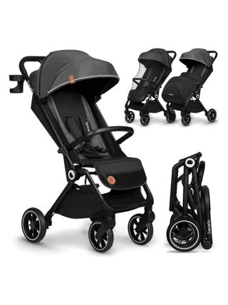 LIONELO Cloe - Poussette bébé compacte - Jusqu'à 22 Kg - Légère & pliable - Grandes Roues - Gris