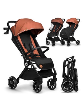 LIONELO Cloe - Poussette bébé compacte - Jusqu'à 22 Kg - Légère & pliable - Grandes Roues - Orange