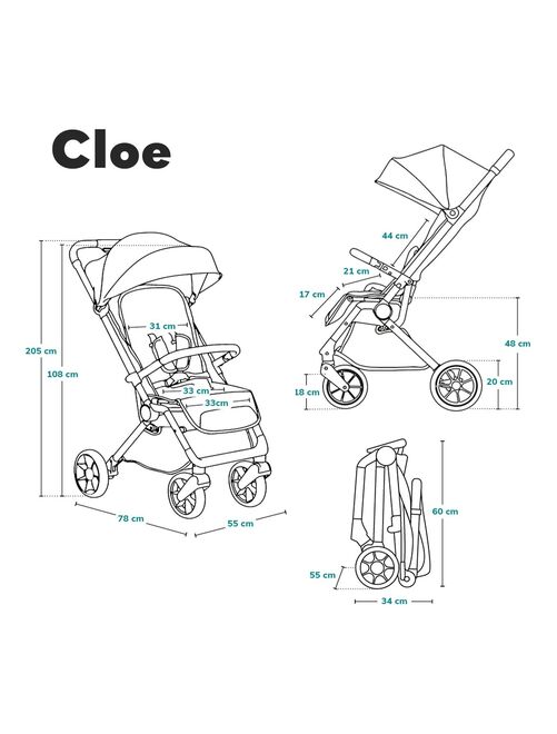 LIONELO Cloe - Poussette bébé compacte - Jusqu'à 22 Kg - Légère & pliable - Grandes Roues - Vert - Kiabi
