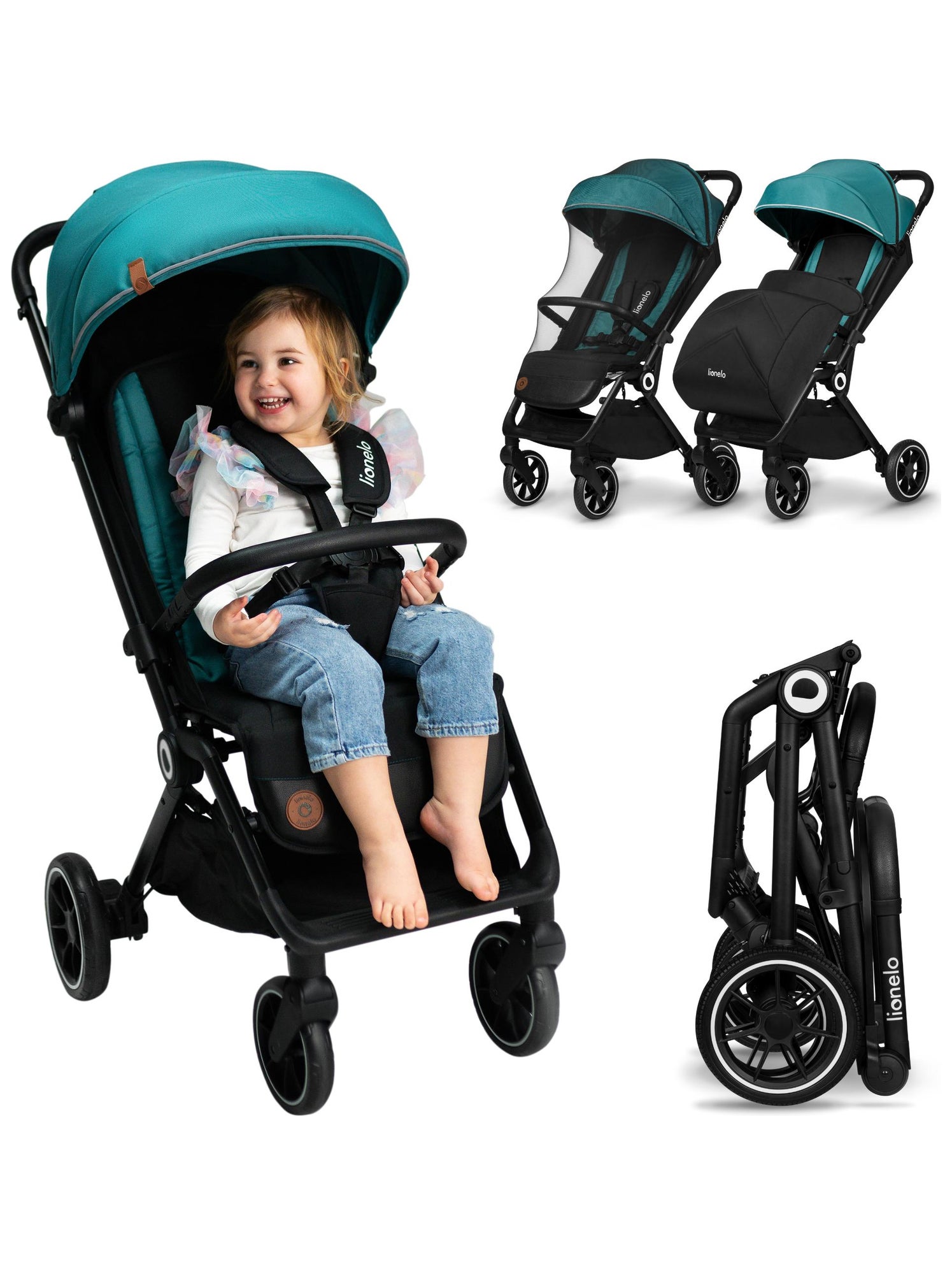 LIONELO Cloe Poussette bebe compacte Jusqu a 22 Kg Legere pliable Grandes Roues Vert Noir Vert Kiabi 204.99