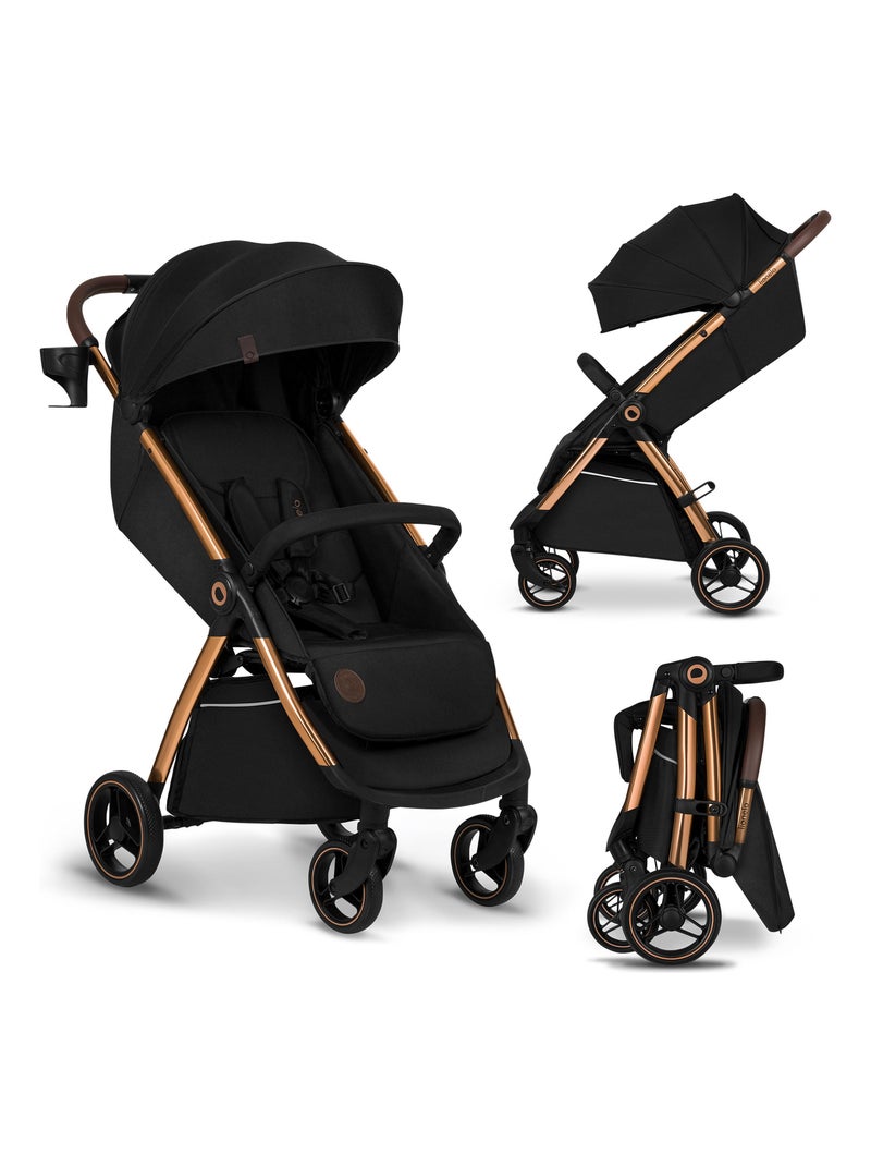 LIONELO Ingrid - Poussette bébé compacte - Jusqu'à 22 Kg - Légère & pliable - Noir/Or Noir Doré - Kiabi