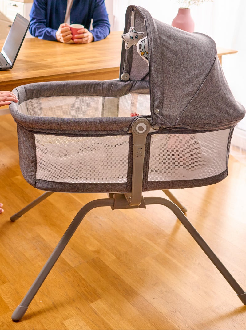 LIONELO Malin - Lit Bébé - Berceau - Lit parapluie - Jusqu'à 9kg - Avec matelas - Sac de transport Gris Blanc - Kiabi