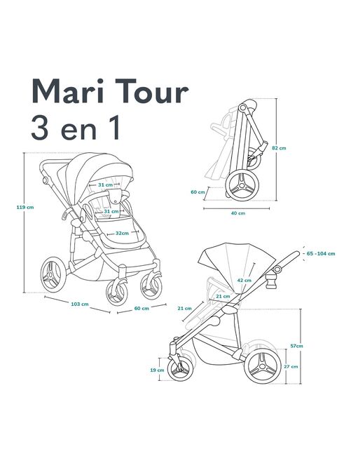 LIONELO Mari Tour - Poussette bébé 3en1 compacte - De 0 à 48 mois - Noir - Kiabi