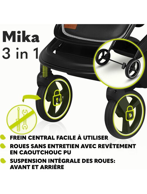 LIONELO Mika - Poussette bébé 3en1 - De 0 à 48 mois - Poussette, Nacelle, Cosy, Siège auto - Vert - Kiabi