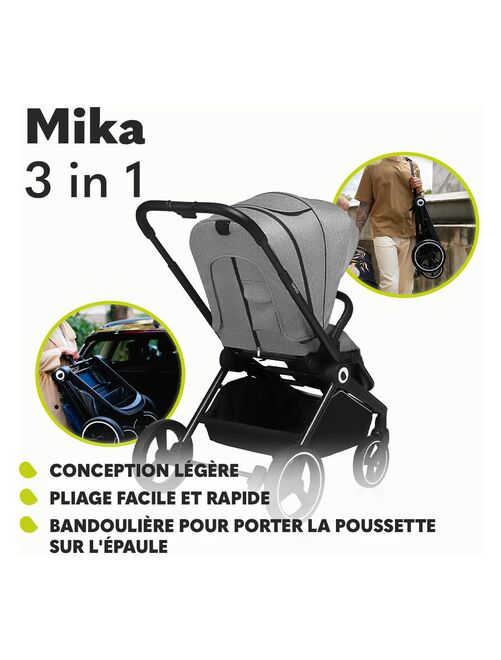 LIONELO Mika - Poussette bébé 3en1 - De 0 à 48 mois - Poussette, Nacelle, Siège auto - Gris foncé - Kiabi