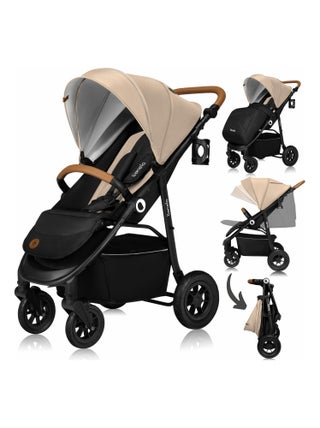 LIONELO Natt - Poussette bébé compacte - Jusqu'à 22 Kg - Légère & pliable - Beige