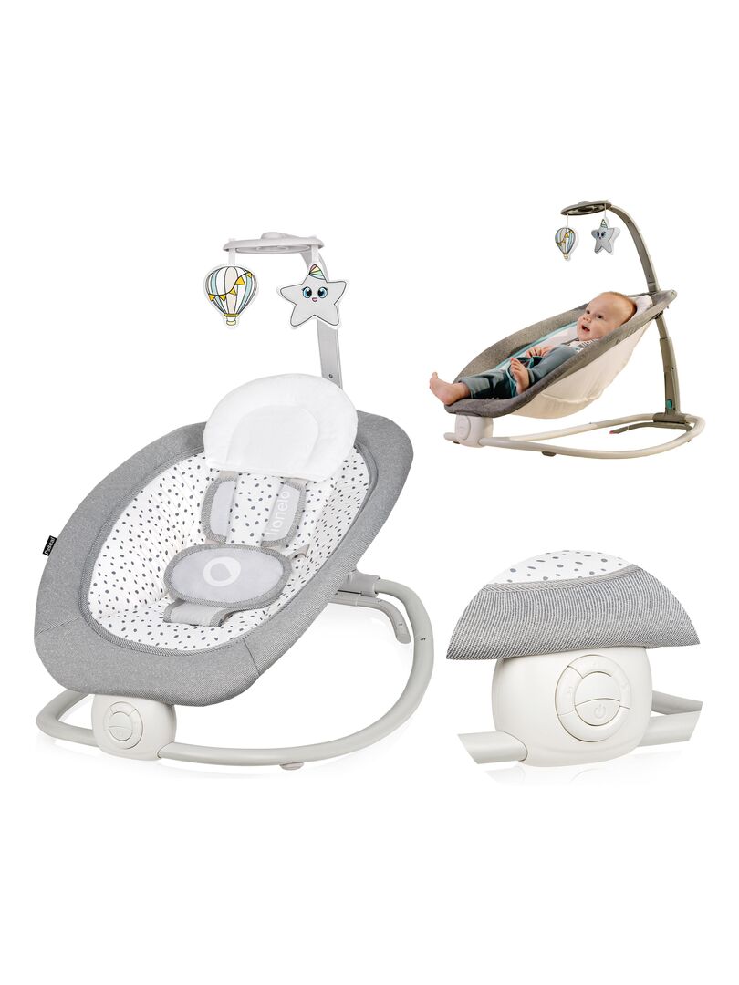 LIONELO Pascal - Balancelle Transat Bébé Électrique - 12 mélodies - Jouets suspendus Gris Blanc - Kiabi