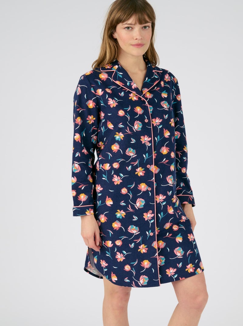 Liquette flanelle pur coton - Damart Bleu marine - Kiabi