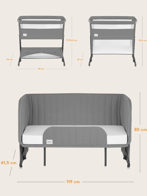 Lit 5en1 LIONELO Thomi Plus - Lit Cododo - Barceau - Parc bebe - Canapé-lit - Jusqu'à 100 kg - Kiabi