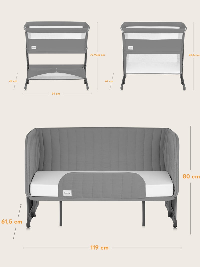 Lit 5en1 LIONELO Thomi Plus - Lit Cododo - Barceau - Parc bebe - Canapé-lit - Jusqu'à 100 kg Gris - Kiabi