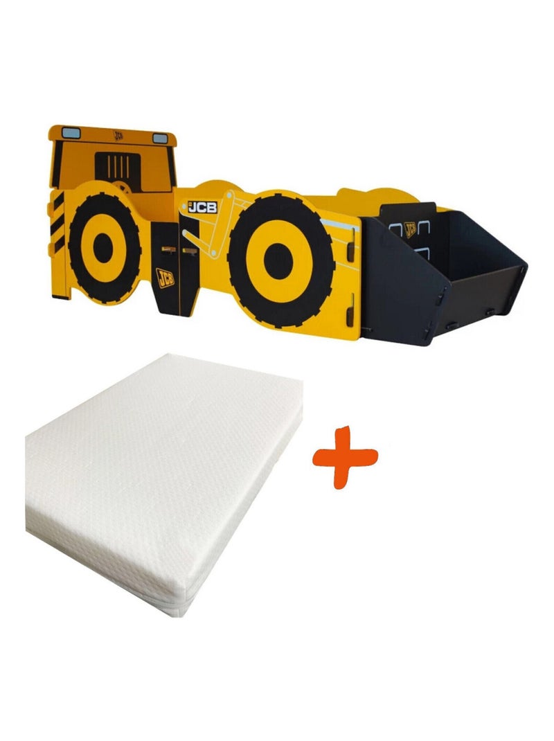 Lit à clipser JCB modèle tractopelle avec Matelas - couchage 90x190 Jaune - Kiabi