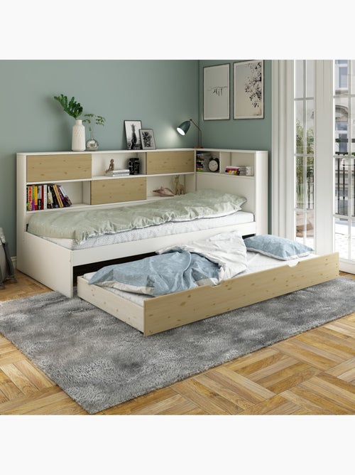 Lit à rangements et tiroir gigogne pin massif   AMBRE - Kiabi