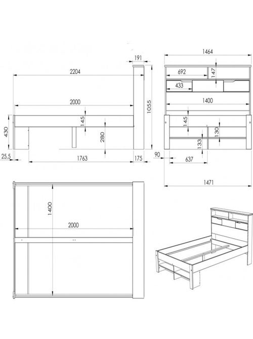 Lit à rangements et tiroirs pin massif  LEOPOLD - Kiabi