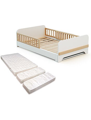 Lit au sol enfant extensible en bois 80x140-165-190 carrousel avec matelas