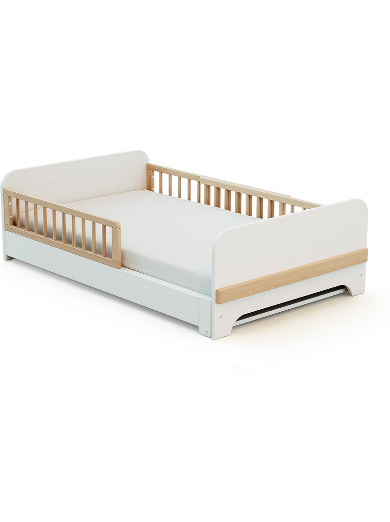 Lit au sol enfant extensible en bois 80x140-165-190 carrousel avec matelas Blanc - Kiabi