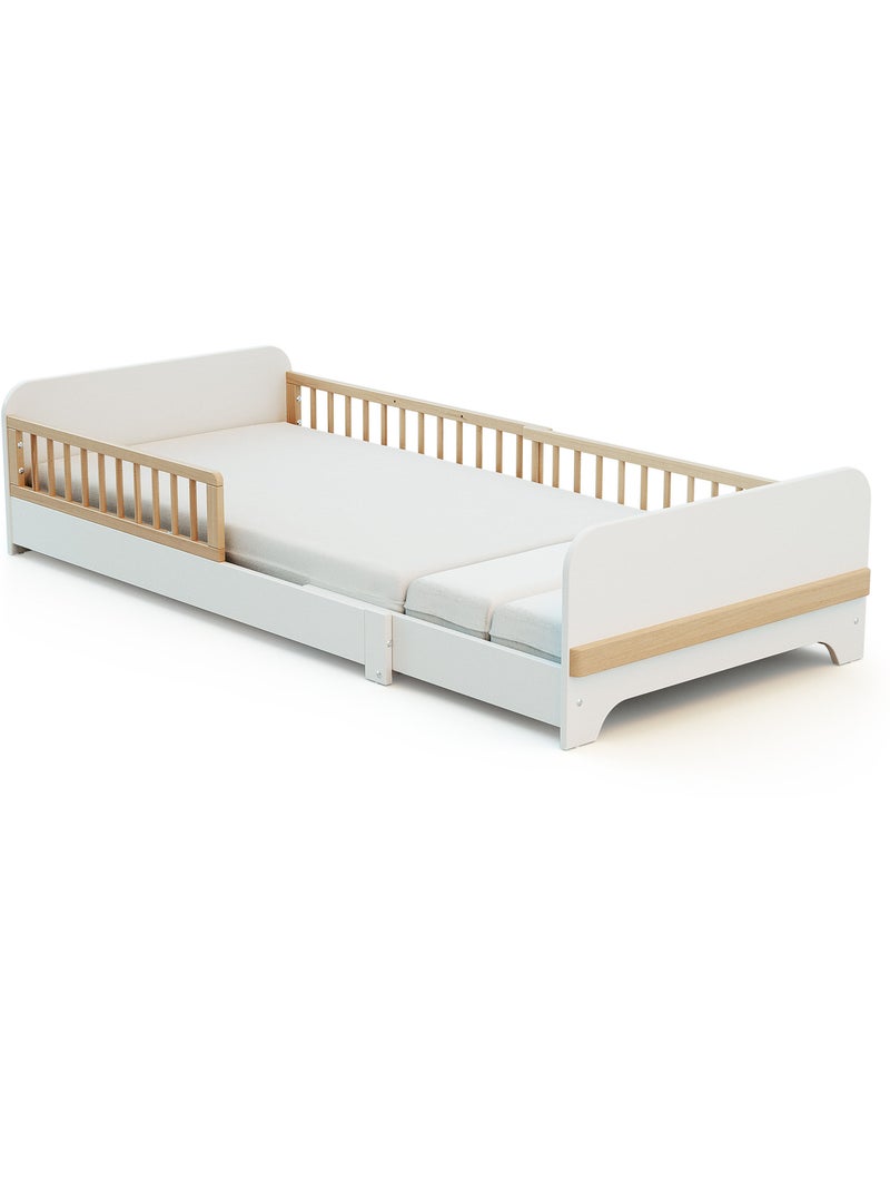 Lit au sol enfant extensible en bois 80x140-165-190 carrousel avec matelas Blanc - Kiabi