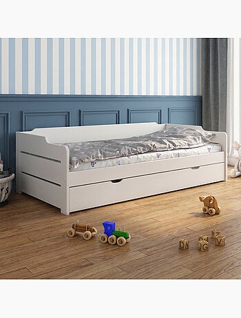 Lit avec lit gigogne et matelas pin massif ARTHUR