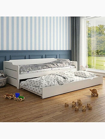 Lit avec lit gigogne et matelas pin massif ARTHUR
