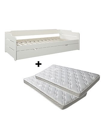 Lit avec lit gigogne et matelas pin massif ARTHUR