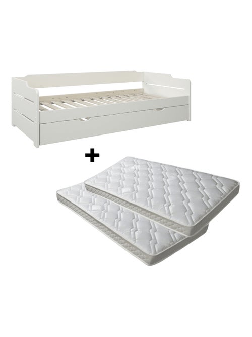 Lit avec lit gigogne et matelas pin massif ARTHUR - Kiabi Lit avec lit gigogne et matelas pin massif ARTHUR - Kiabi