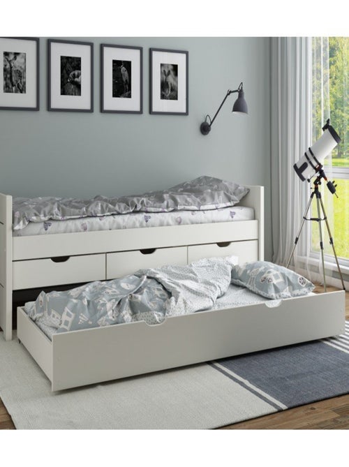 Lit avec lit gigogne et trois tiroirs pin massif  LEOPOLD - Kiabi