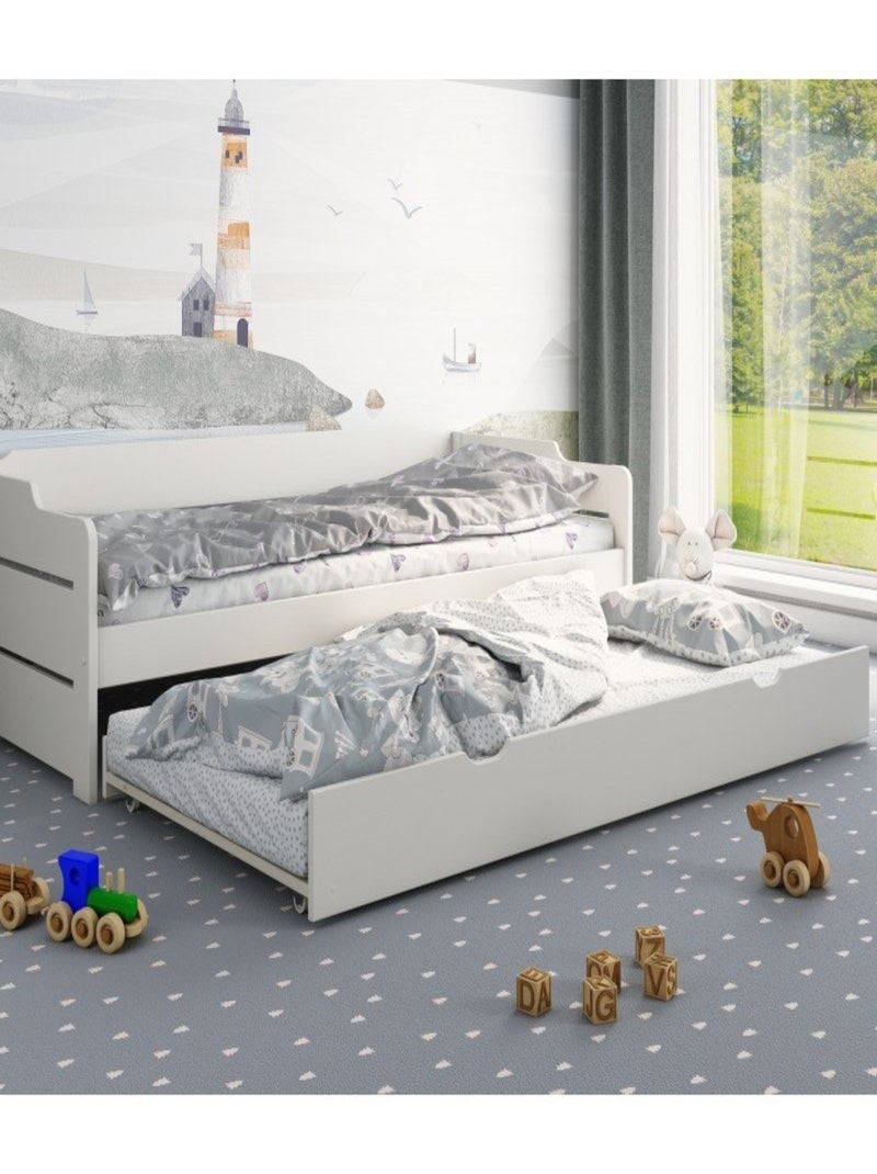 Lit avec lit gigogne pin massif  ARTHUR Blanc - Kiabi