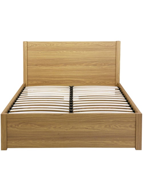 Lit avec sommier à lattes et tête de lit 140 x 190cm + 4 tiroirs décor bois Nepal - Kiabi Lit avec sommier à lattes et tête de lit 140 x 190cm + 4 tiroirs décor bois Nepal - Kiabi