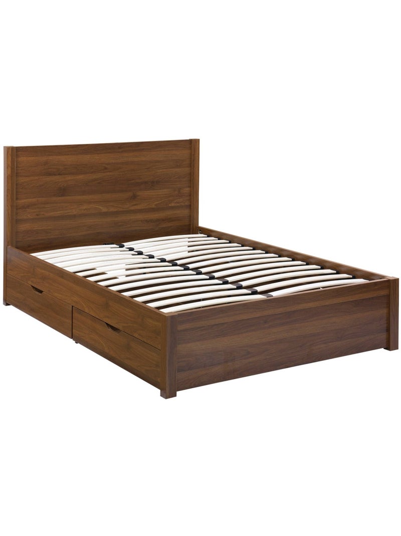 Lit avec sommier à lattes et tête de lit 140 x 190cm + 4 tiroirs décor bois nepal Marron - Kiabi