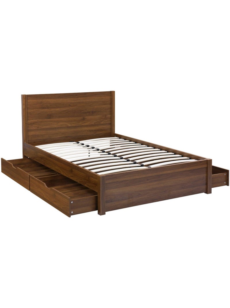 Lit avec sommier à lattes et tête de lit 140 x 190cm + 4 tiroirs décor bois nepal Marron - Kiabi