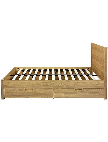 Lit avec sommier à lattes et tête de lit 160 x 200cm + 4 tiroirs décor bois Nepal