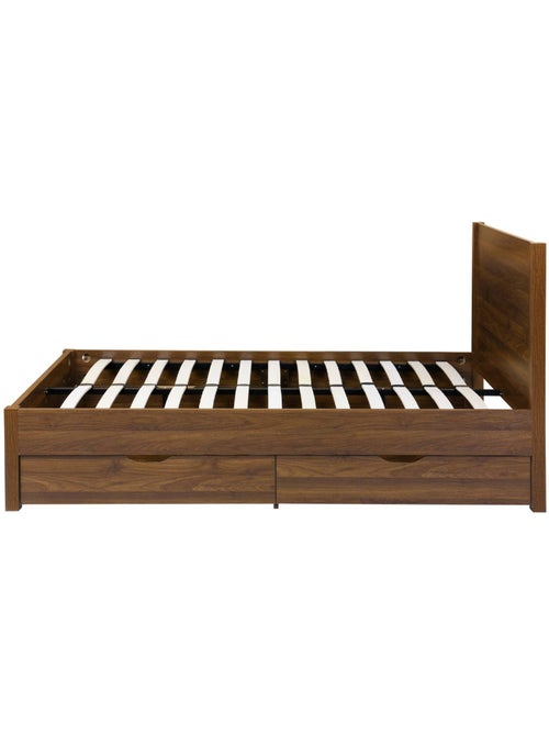 Lit avec sommier à lattes et tête de lit 160 x 200cm + 4 tiroirs décor bois nepal - Kiabi Lit avec sommier à lattes et tête de lit 160 x 200cm + 4 tiroirs décor bois nepal - Kiabi