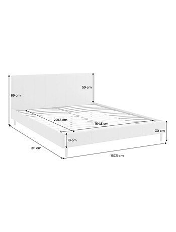 Lit avec sommier à lattes et tête de lit 160 x 200cm finition tissu Marlon