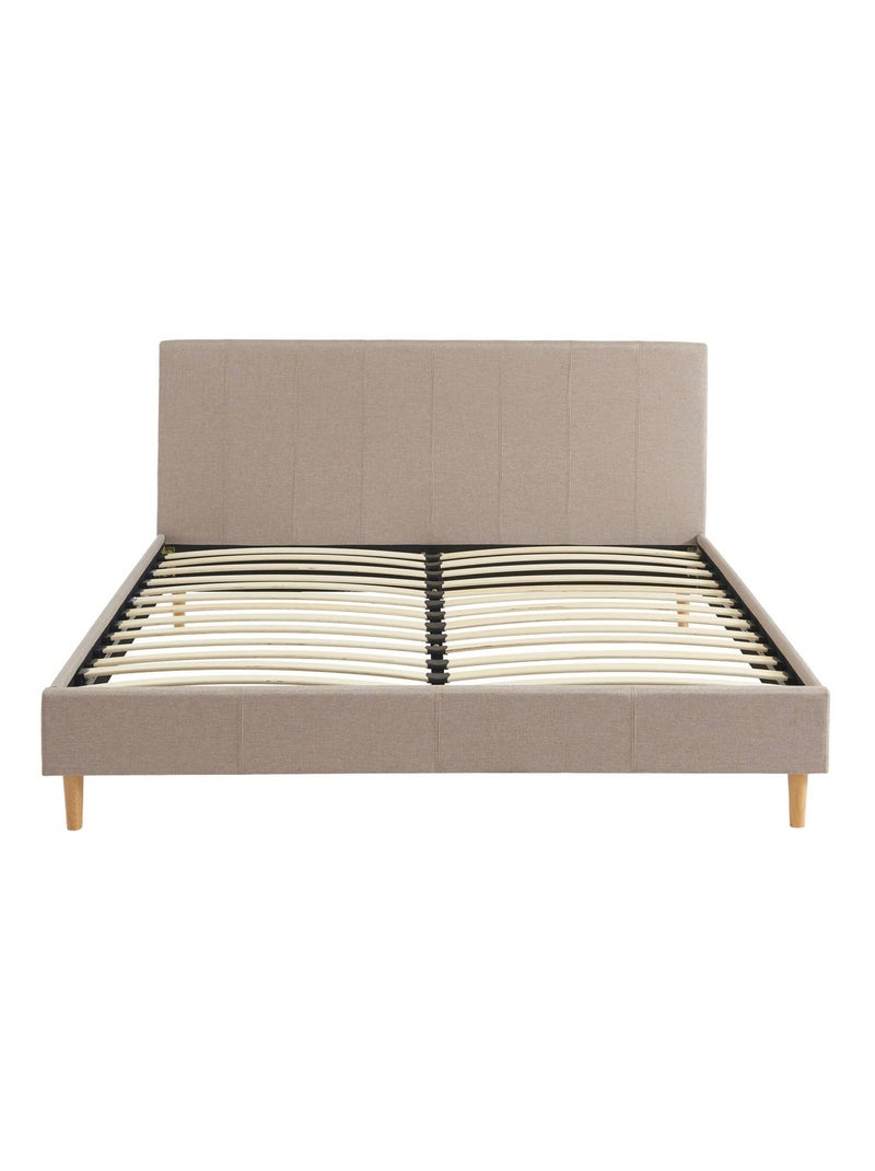 Lit avec sommier à lattes et tête de lit 160 x 200cm finition tissu Marlon Beige - Kiabi