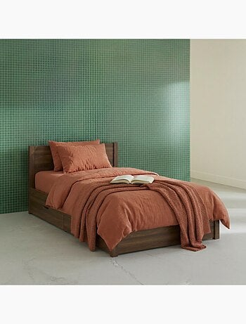 Lit avec sommier à lattes et tête de lit 90 x 190cm + 4 tiroirs décor bois Nepal