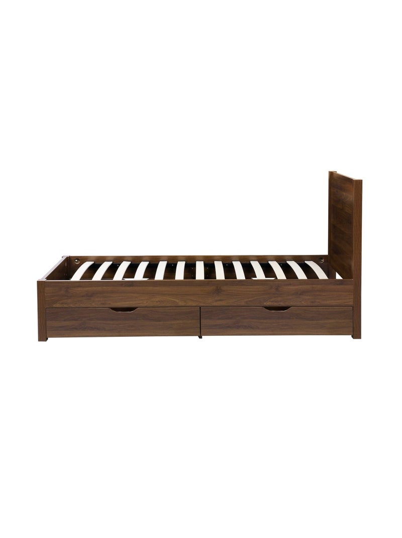 Lit avec sommier à lattes et tête de lit 90 x 190cm + 4 tiroirs décor bois Nepal Marron foncé - Kiabi