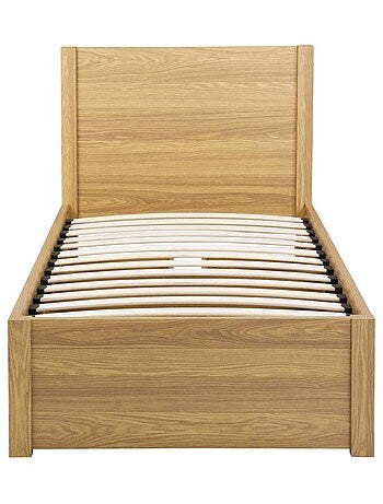 Lit avec sommier à lattes et tête de lit 90 x 190cm + 4 tiroirs décor bois Nepal