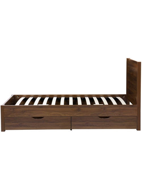 Lit avec sommier à lattes et tête de lit 90 x 190cm + 4 tiroirs décor bois nepal - Kiabi Lit avec sommier à lattes et tête de lit 90 x 190cm + 4 tiroirs décor bois nepal - Kiabi