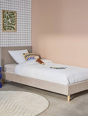 Lit avec sommier à lattes et tête de lit 90 x 190cm finition tissu Marlon