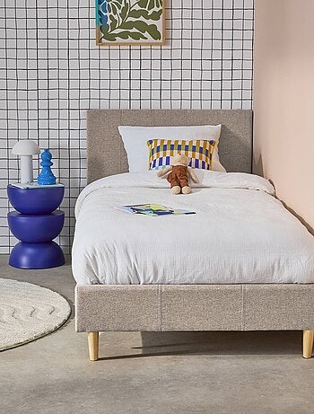 Lit avec sommier à lattes et tête de lit 90 x 190cm finition tissu Marlon