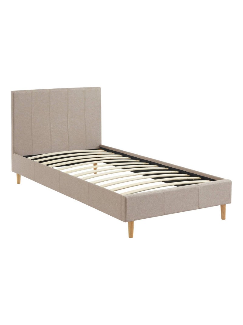 Lit avec sommier à lattes et tête de lit 90 x 190cm finition tissu Marlon Beige - Kiabi