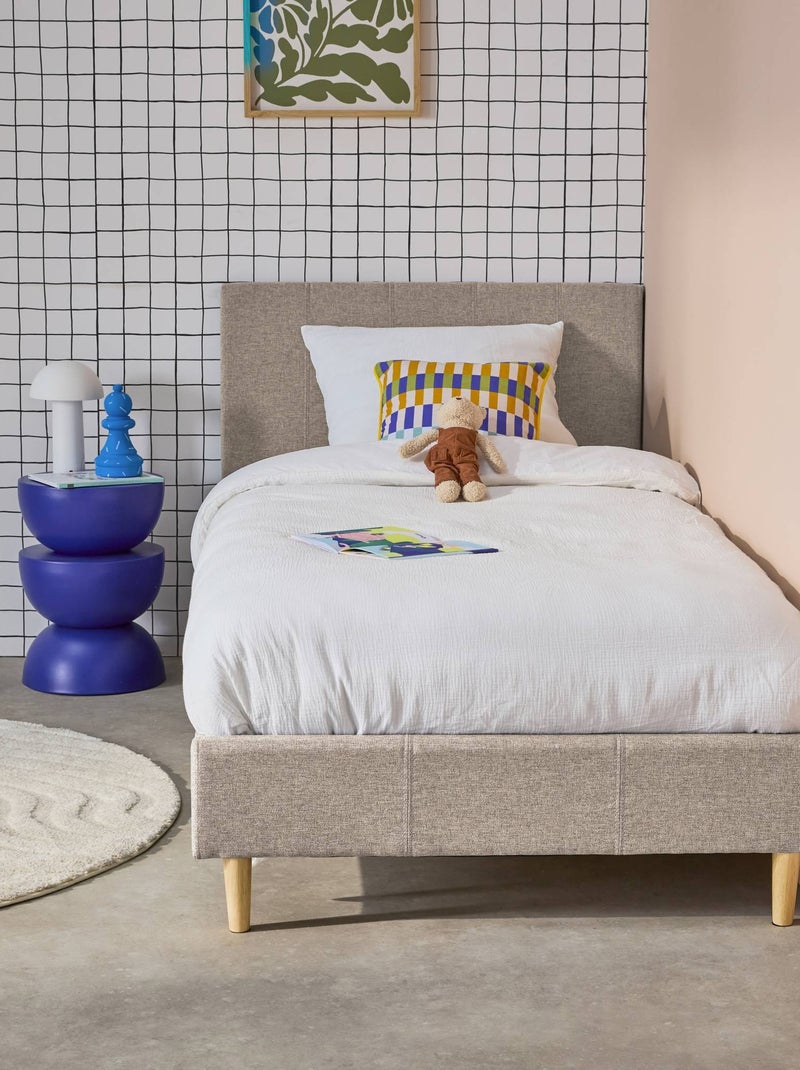 Lit avec sommier à lattes et tête de lit 90 x 190cm finition tissu marlon Beige - Kiabi